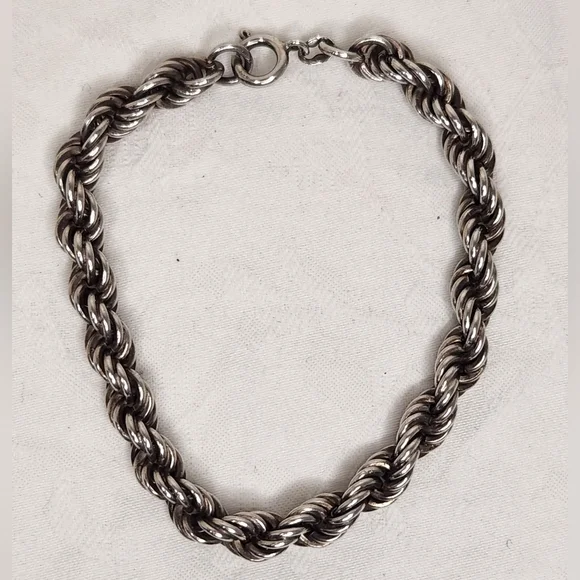 Italian Silver Rope Chain Bracelet - Picture 2 of 9
